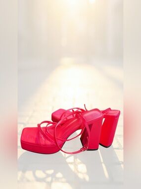 Platform Block Heel Sandals in Vibrant Pink